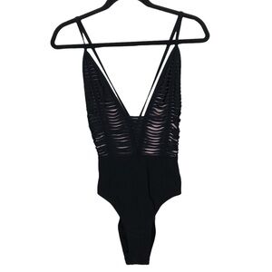 Missguided Asos Black Laser Cut Plunge Swimsuit Size US 6
